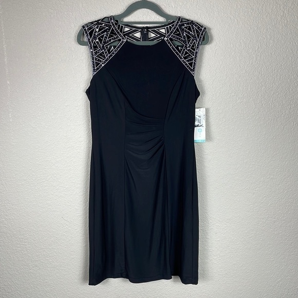 NWT Patra Black Sheath Party Cocktail Mini Dress Geometric Sequin Beaded Sz 4 - Picture 2 of 13